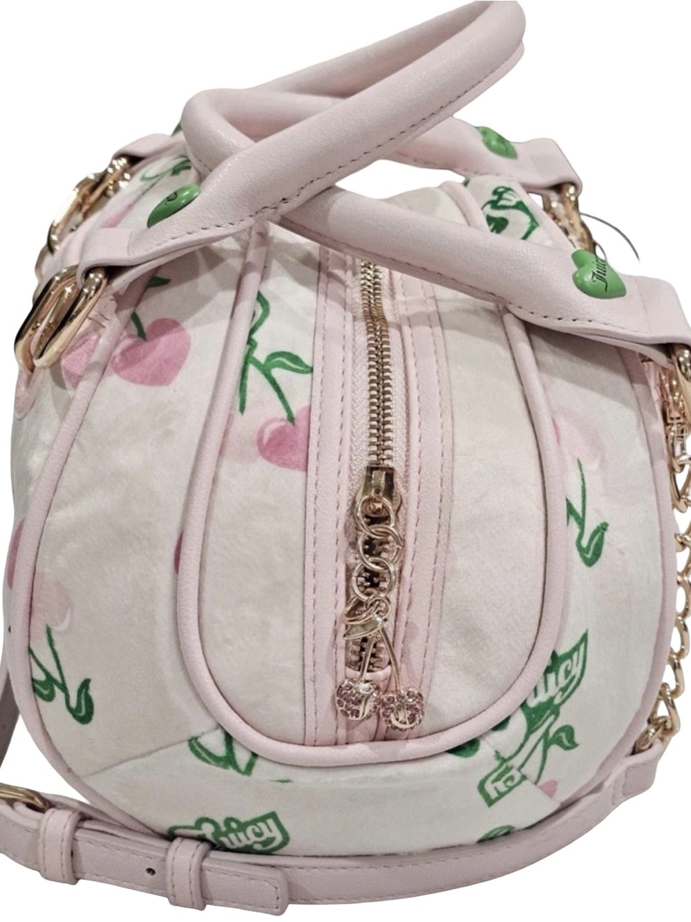 Juicy Couture NWT Pink Cherry-Print Mini Satchel Crossbody & Gold Accents (P240) - Picture 3 of 15